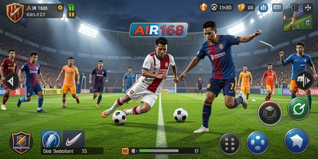 Tampilan gameplay menegangkan dari AIR168 dengan aksi sepak bola nyata.
