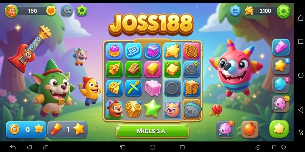 Screenshot JOSS188 menampilkan gameplay seru dengan tantangan Match-3.
