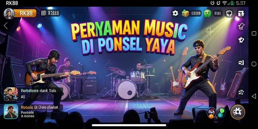 Screenshot gameplay RK88 yang menunjukkan keseruan bermain musik.
