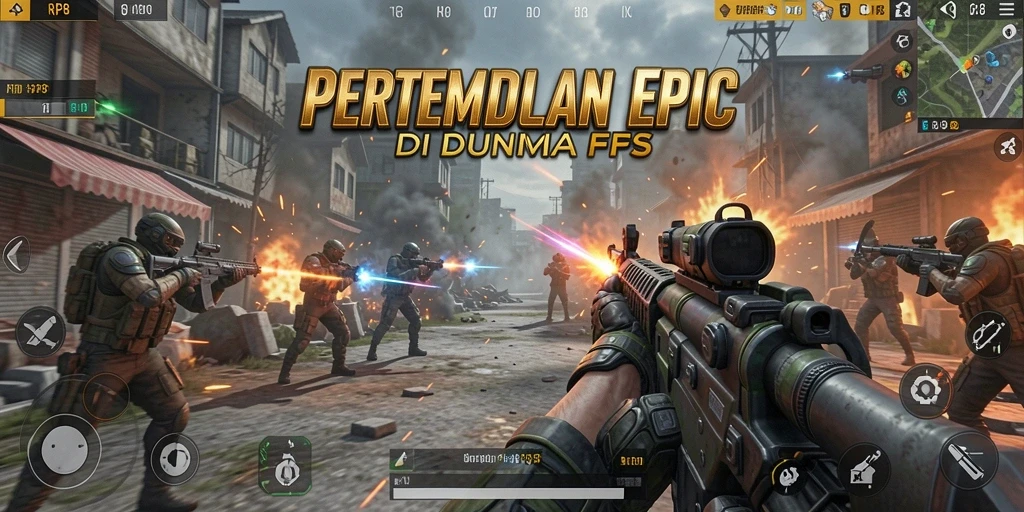 Screenshot gameplay RP8 menunjukkan aksi tembak-menembak yang seru.