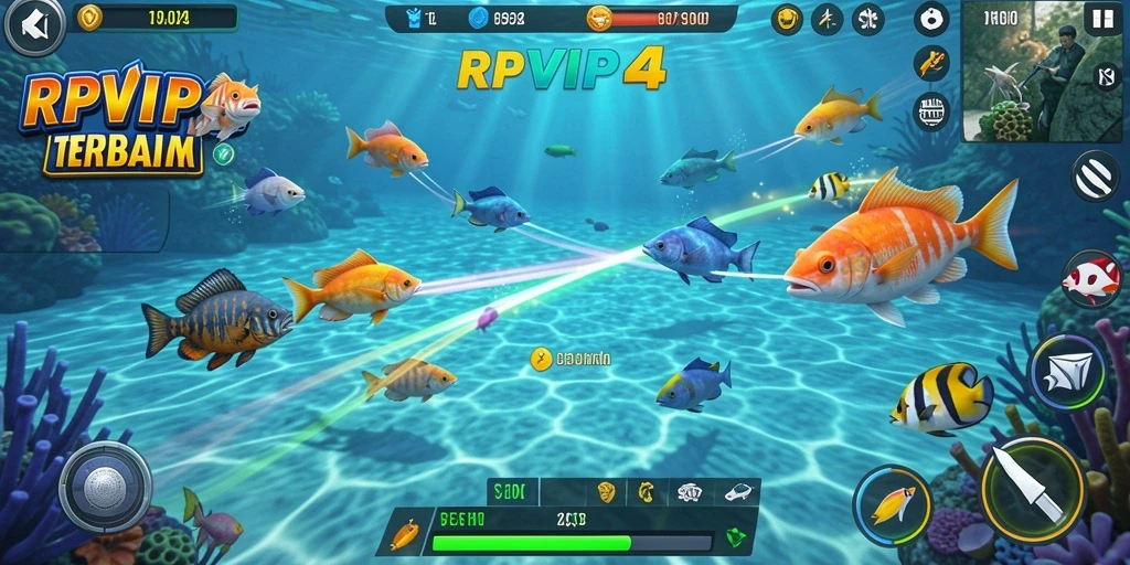 Tampilan gameplay RPVIP4 menembak ikan yang seru dan penuh warna.